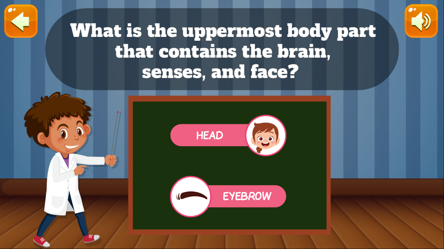 Kids Anatomy Game Question Screenshot.