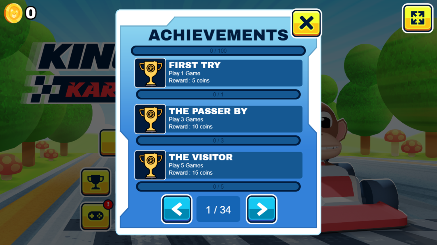 King Kong Kart Racing Game Achievements Screenshot.