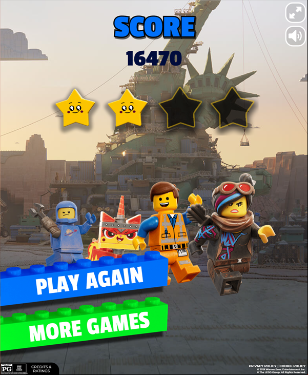 LEGO Movie 2 General Mayhem Attacks Game Beat Screen Screenshot.