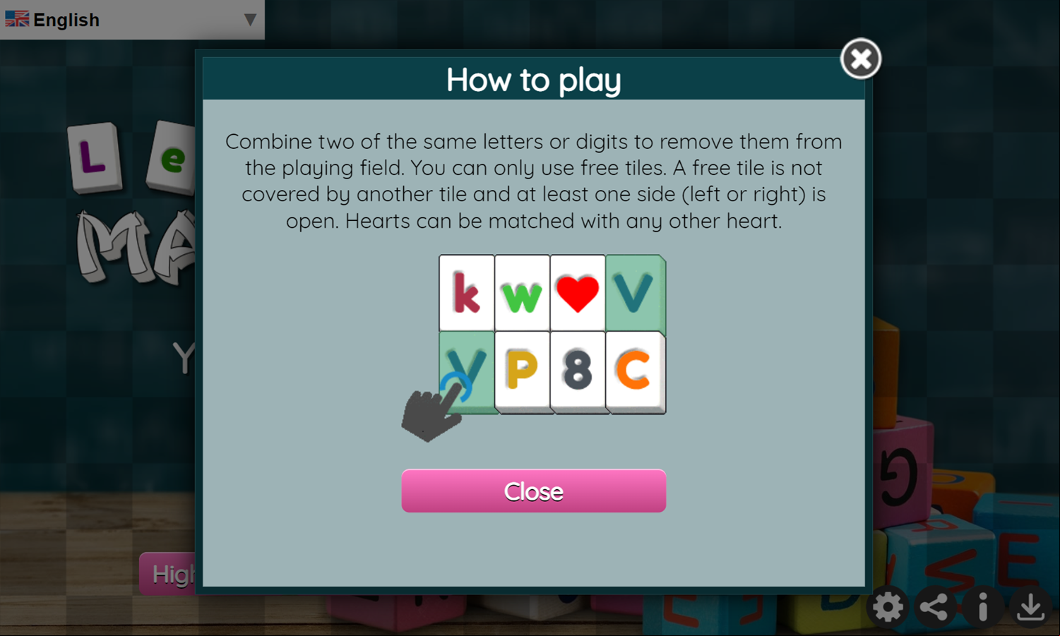 Letter Mahjong Game How To Play Screenshot.
