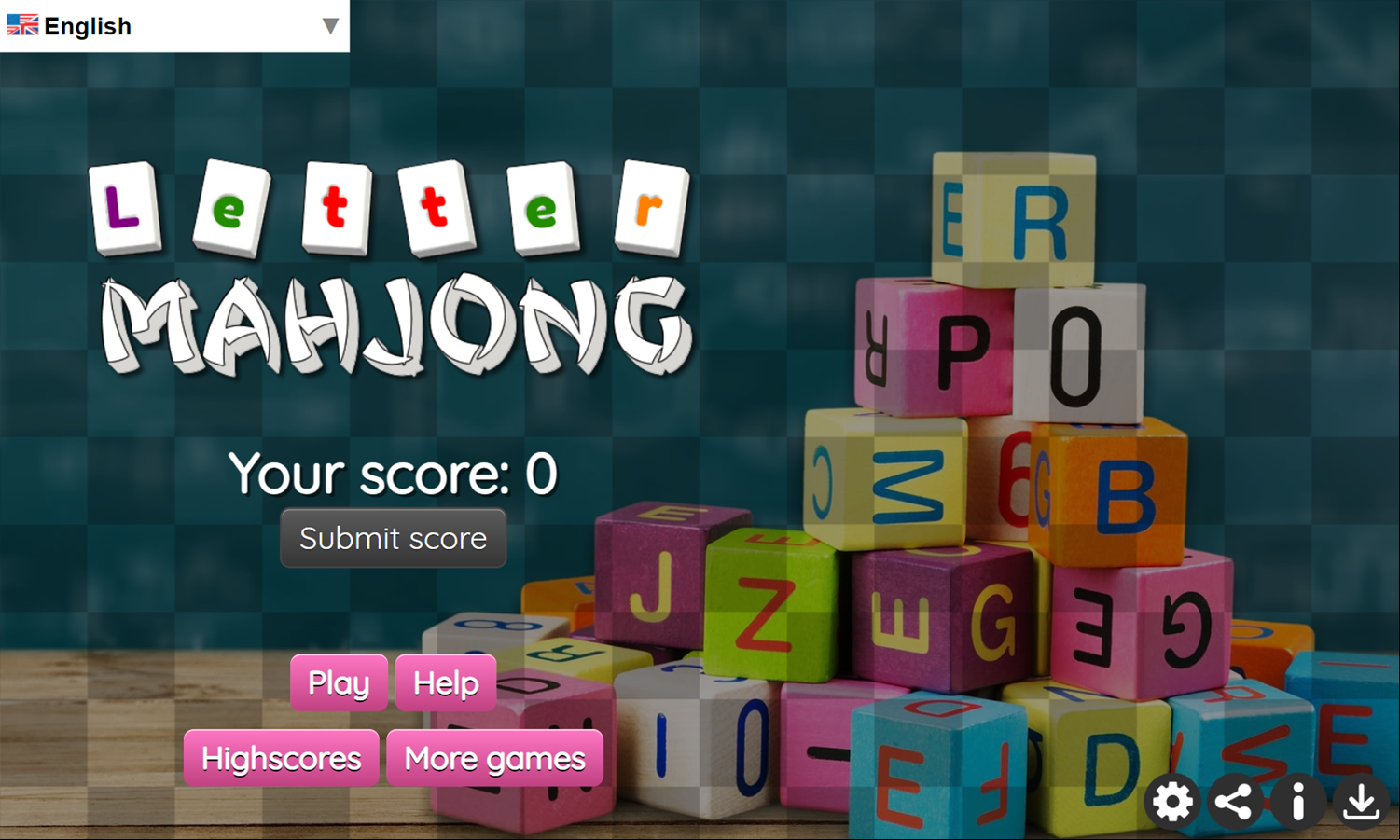 Letter Mahjong Game Welcome Screen Screenshot.