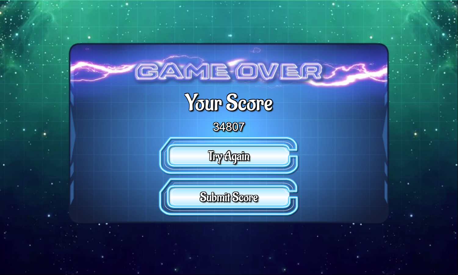 Lightning Solitaire Game Over Screenshot.