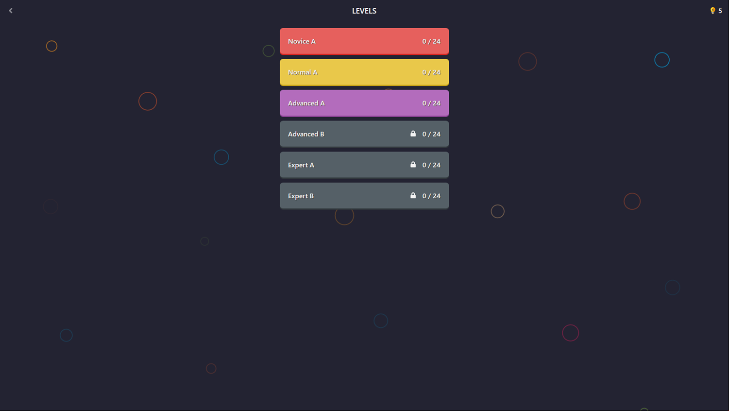 Line and Dots Game Level Select Screenshot.