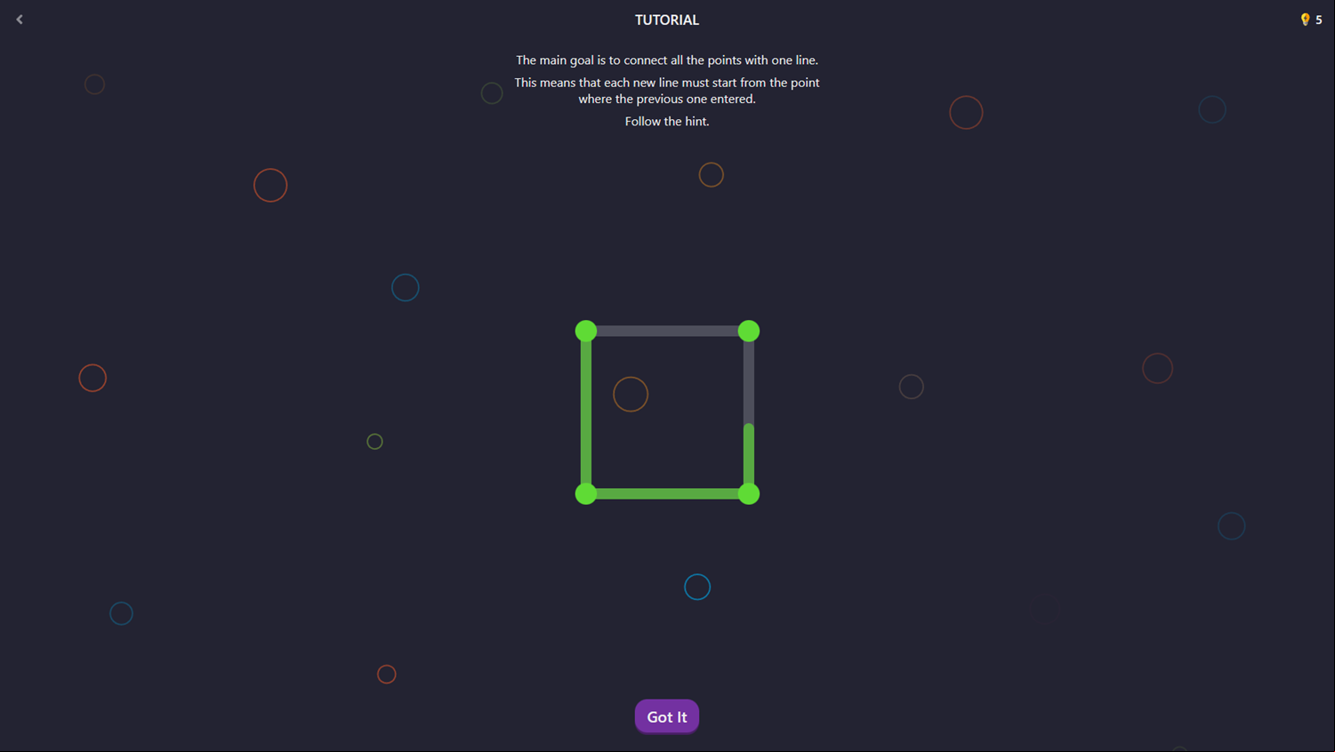 Line and Dots Game Tutorial Screenshot.