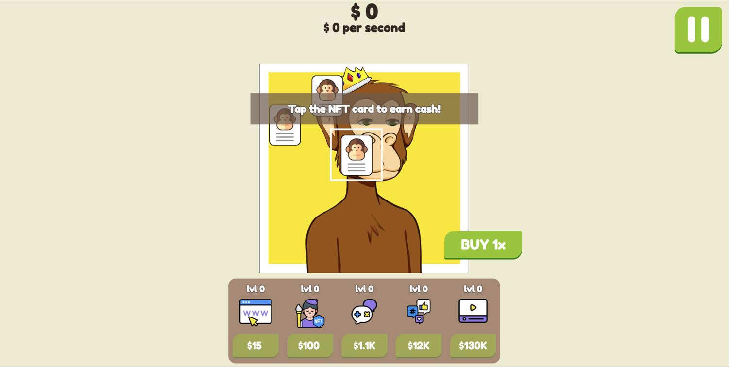 Lit Ape NFT Generator Game Tap The NFT Card to Earn Cash Screenshot.