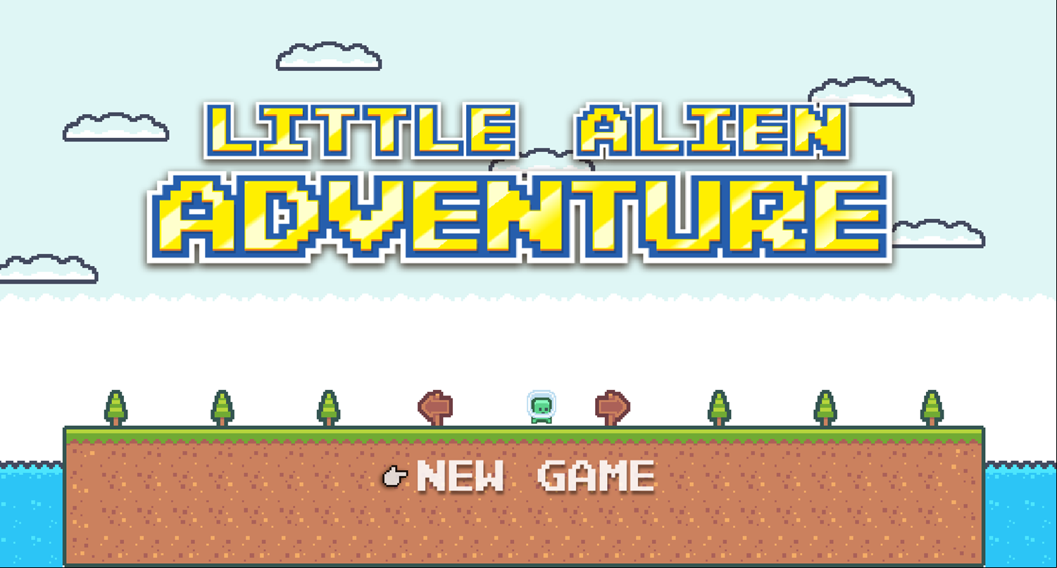 Little Alien Adventure Game Welcome Screen Screenshot.