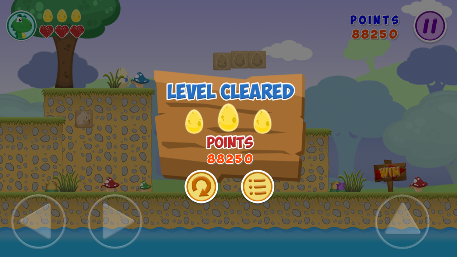 Little Dino Adventure Game Level Complete Screenshot.