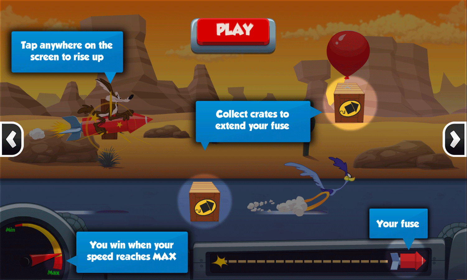Looney Tunes Acme Rocket Dash Game Instructions Screenshot.