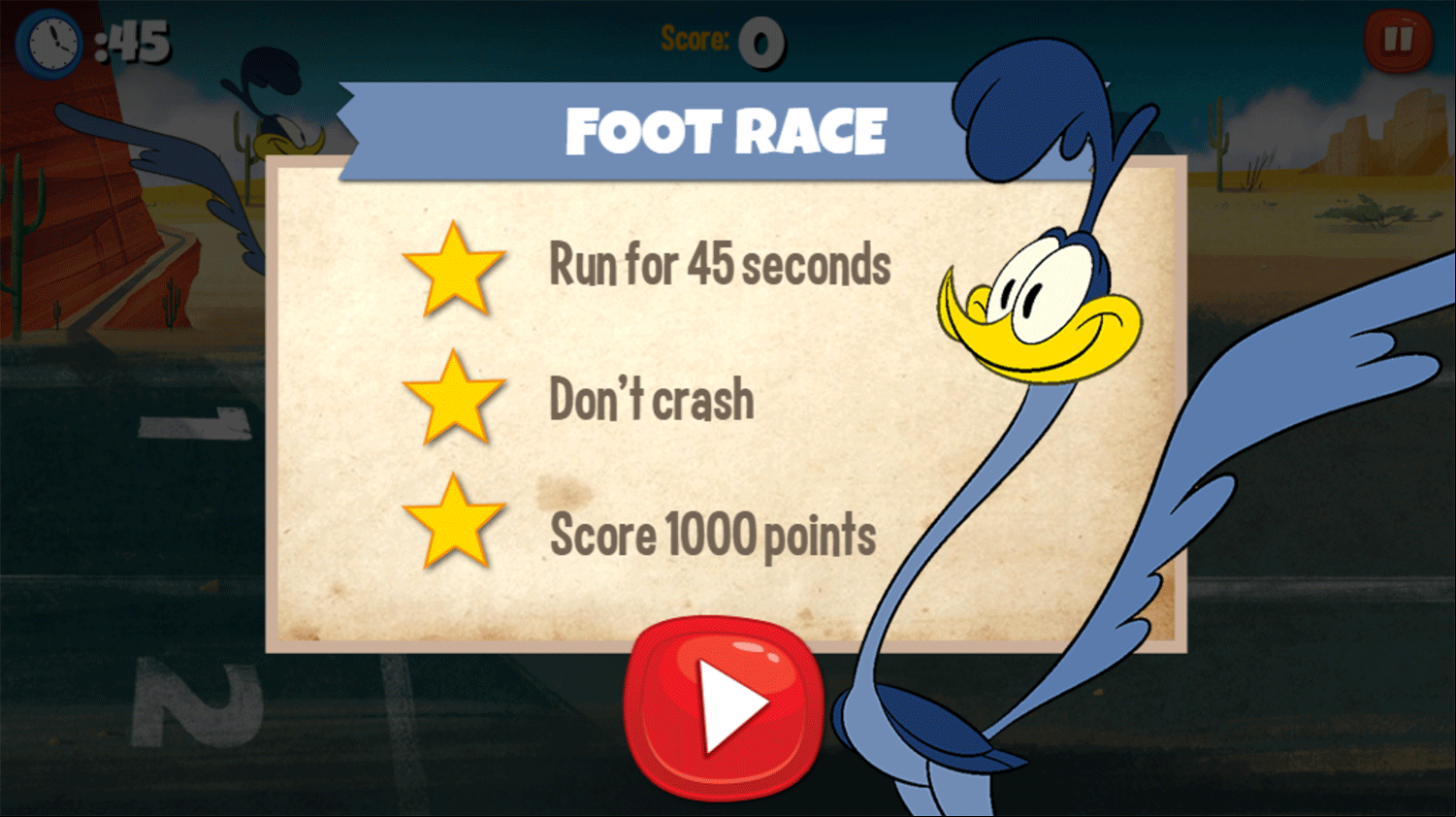 Looney Tunes Recess Road Runner Foot Race Game Instructions Screenshot.