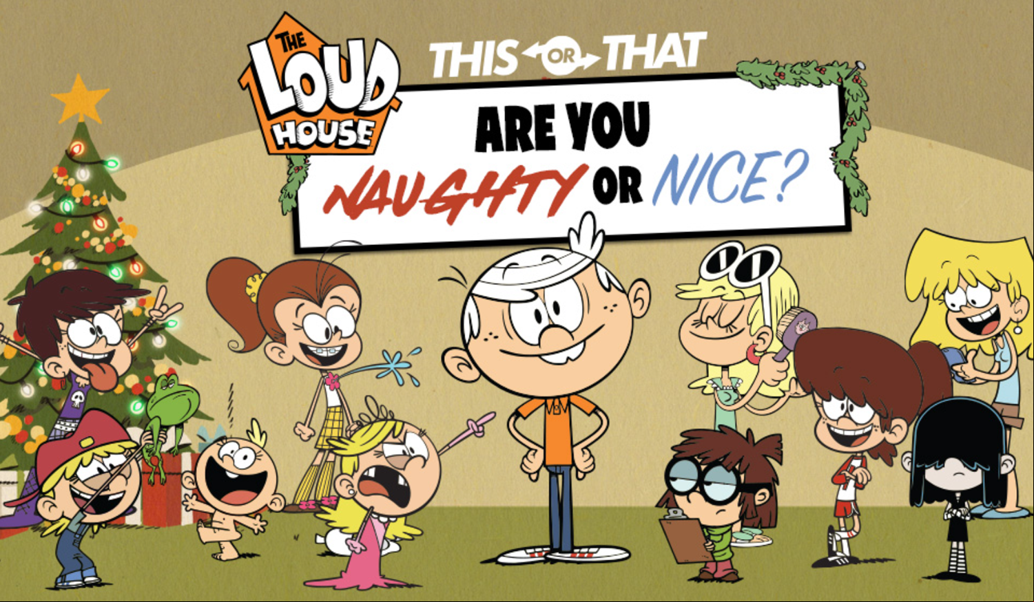 Loud House Are You Naughty or Nice Game Welcome Screen Screenshot.