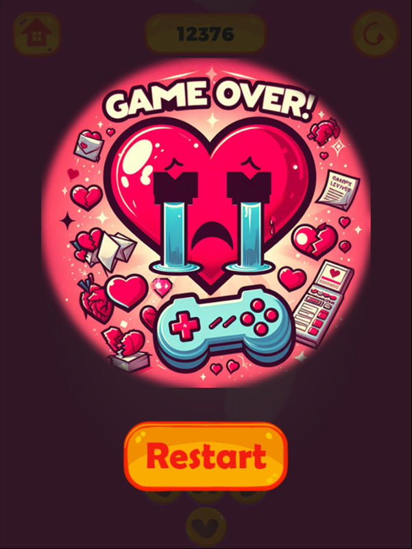 Love 2048 Game Over Screen Screenshot.