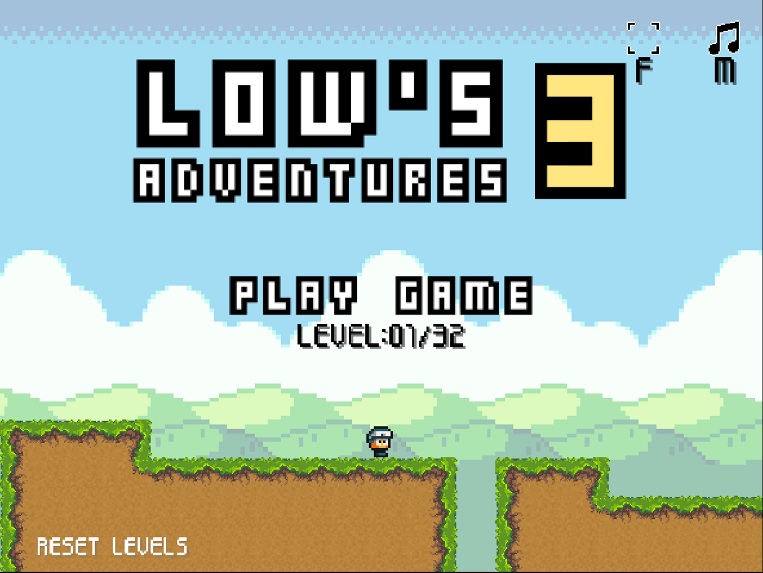 Low's Adventures 3 Game Welcome Screen Screenshot.