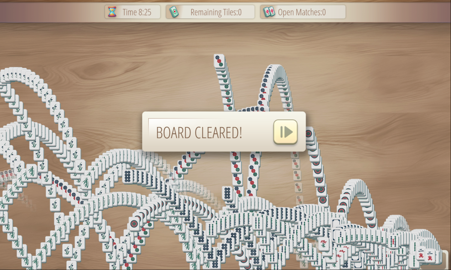Mahjong At Home Game Board Cleared Screenshot.