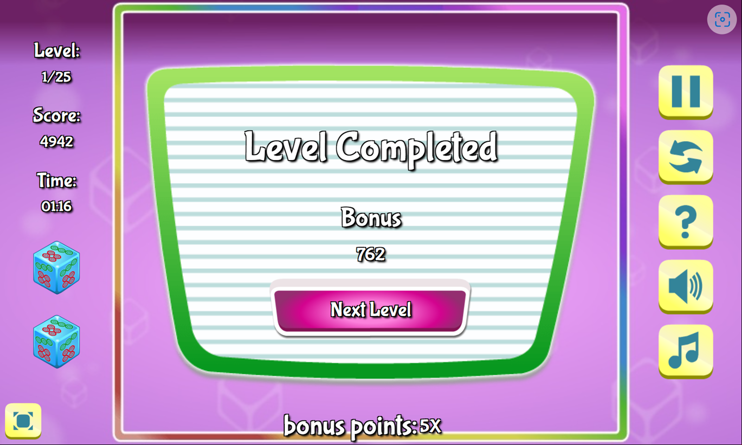 Mahjong Cubes Game Level Completed Screenshot.