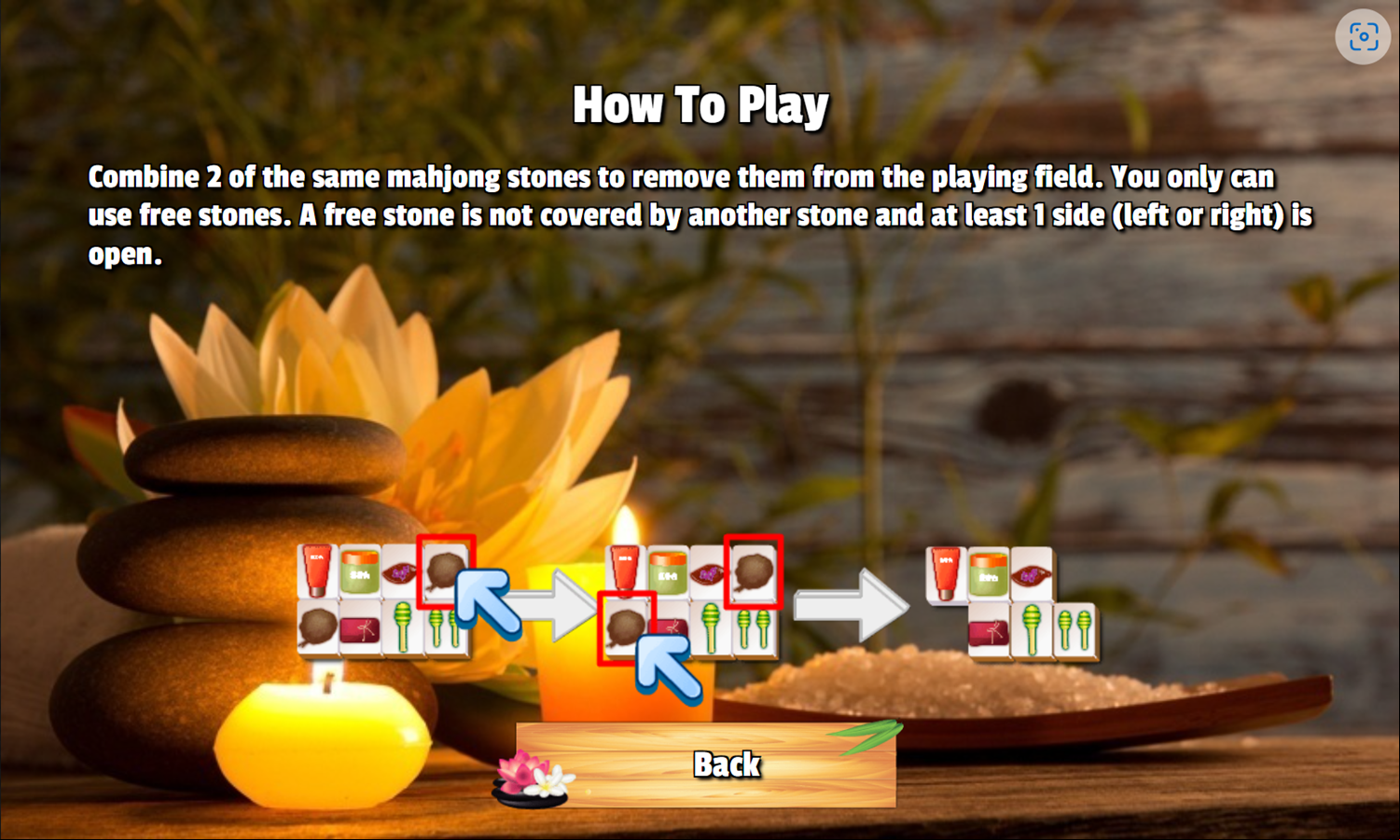 Mahjongg Relax Game How To Play Screenshot.