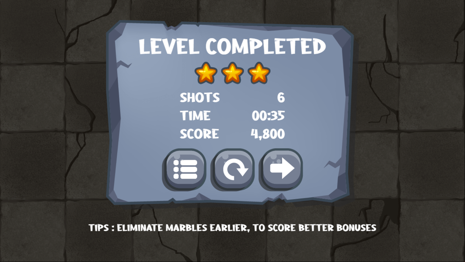 Marble Blast Game Level Completed Screenshot.