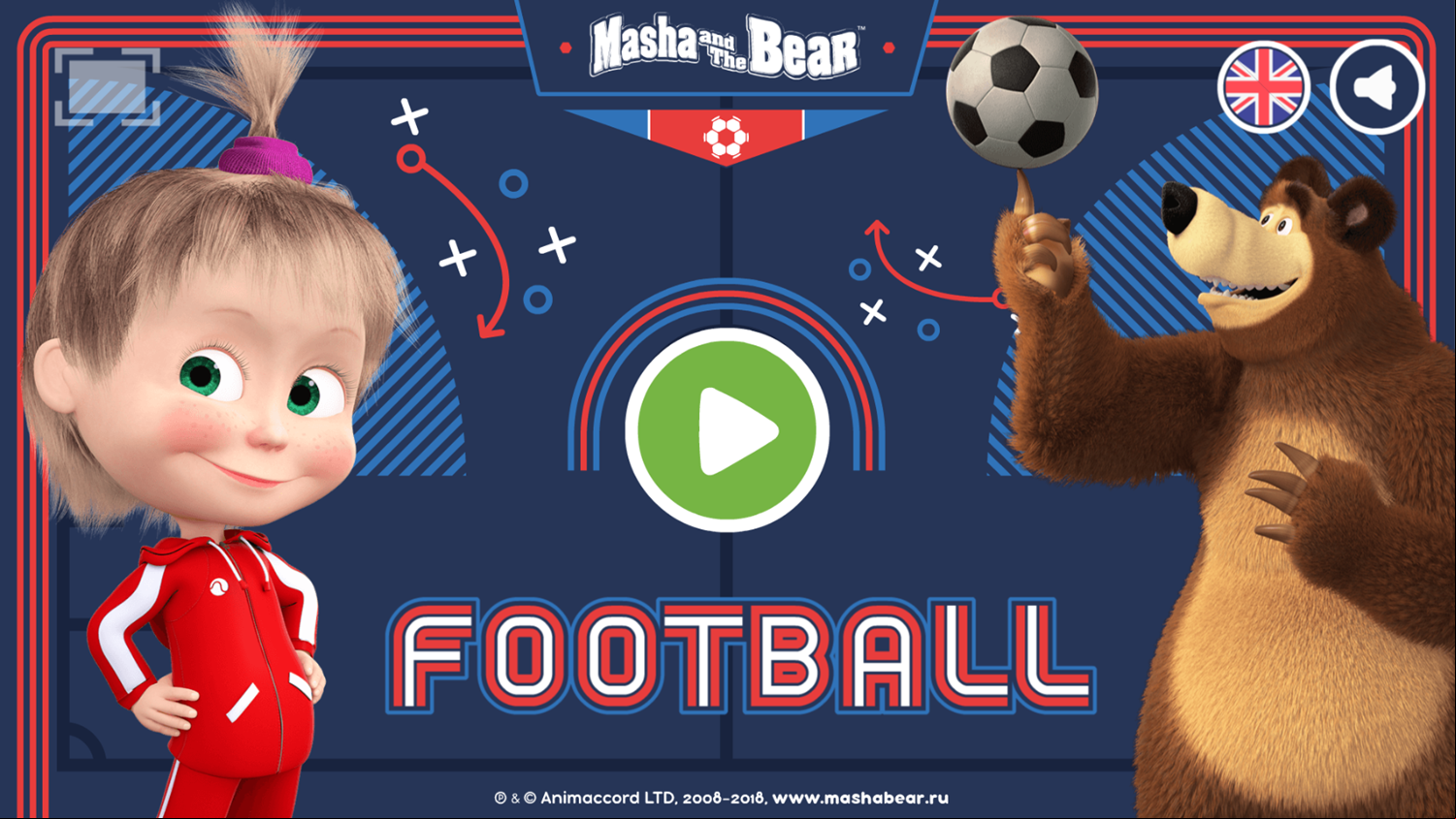 Masha and the Bear Football Game Welcome Screen Screenshot.