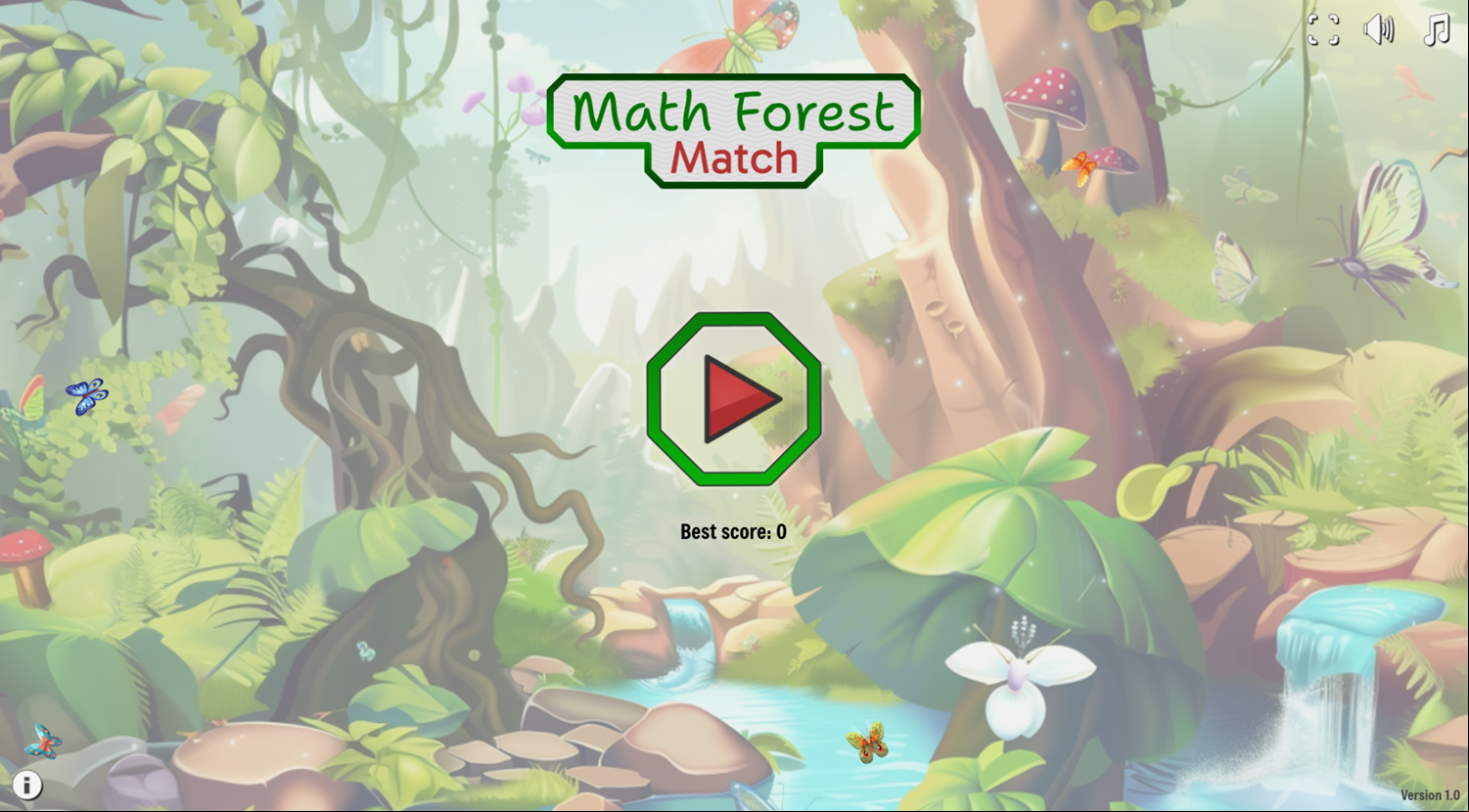 Math Forest Match Game Welcome Screen Screenshot.