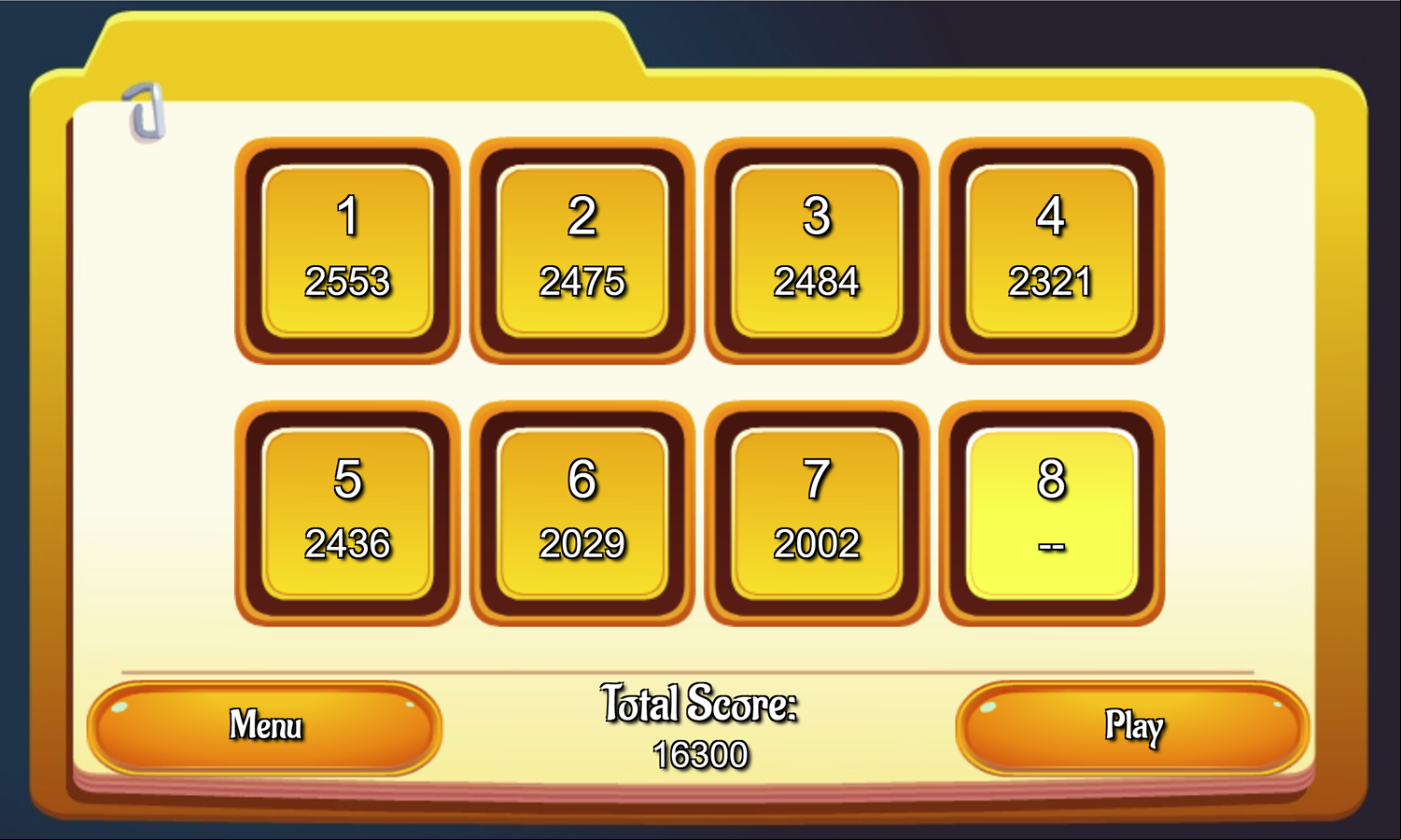Math Search Game Level Select Screen Screenshot.