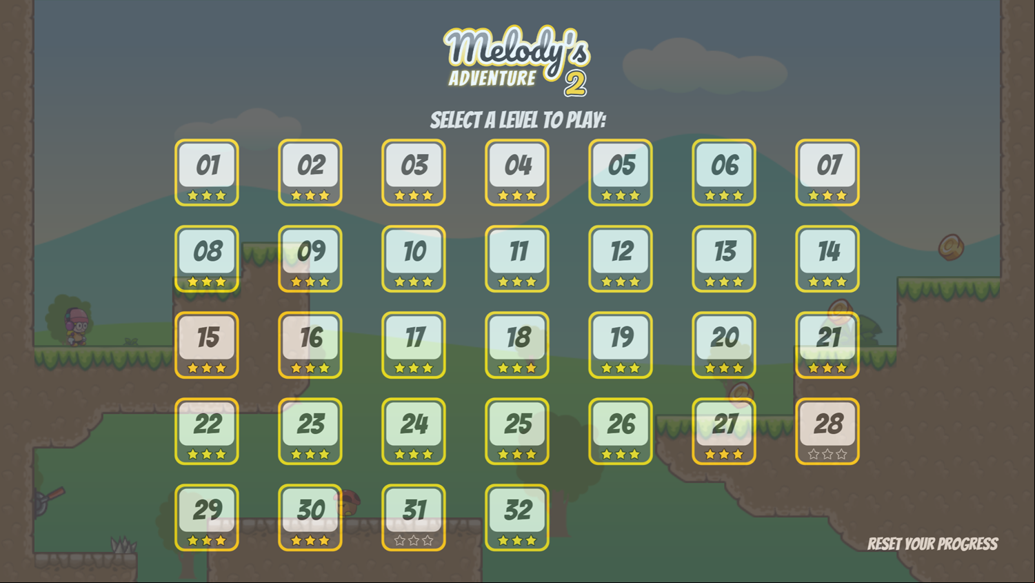 Melody's Adventure 2 Game Level Select Screen Screenshot.