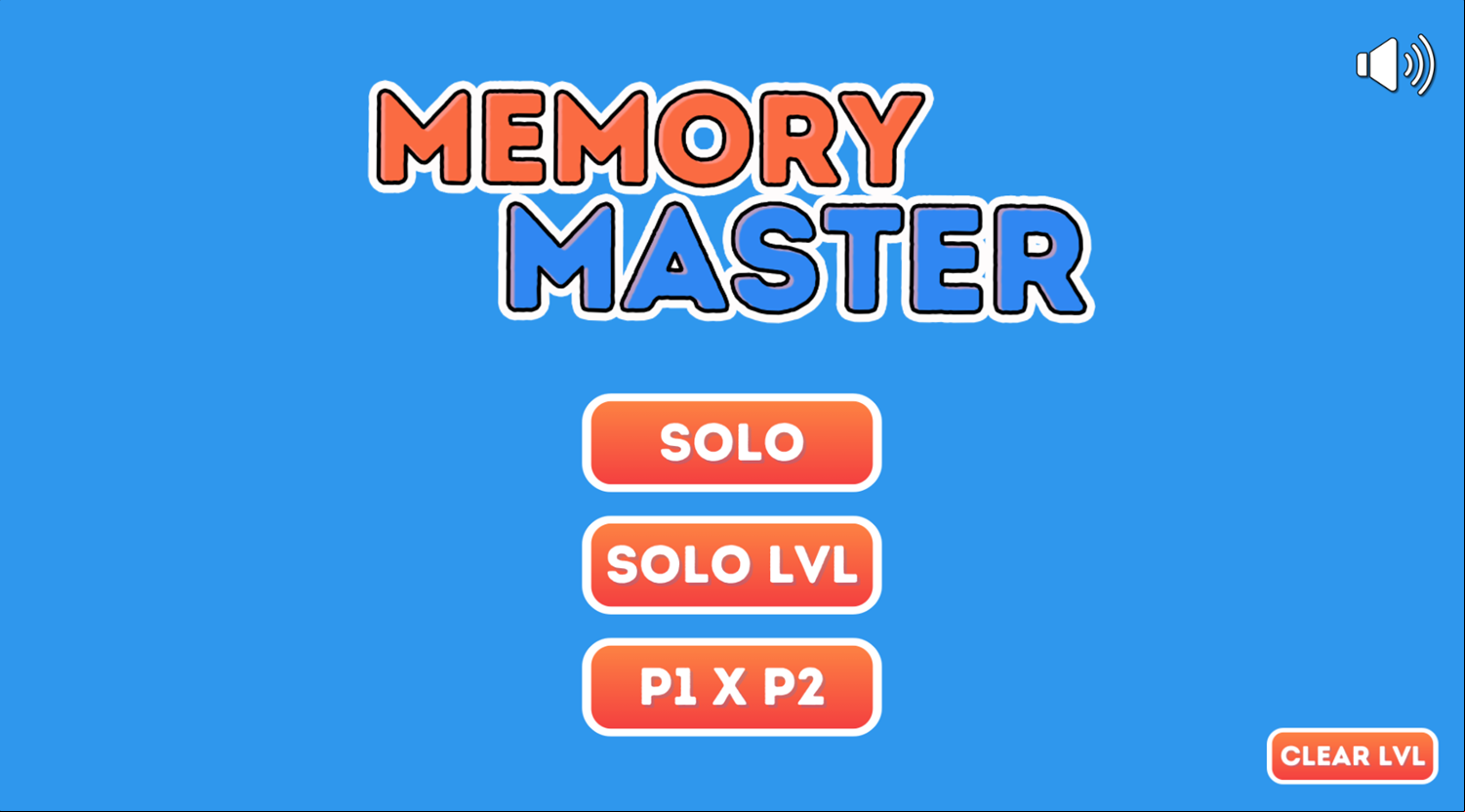 Memory Master Game Welcome Screen Screenshot.