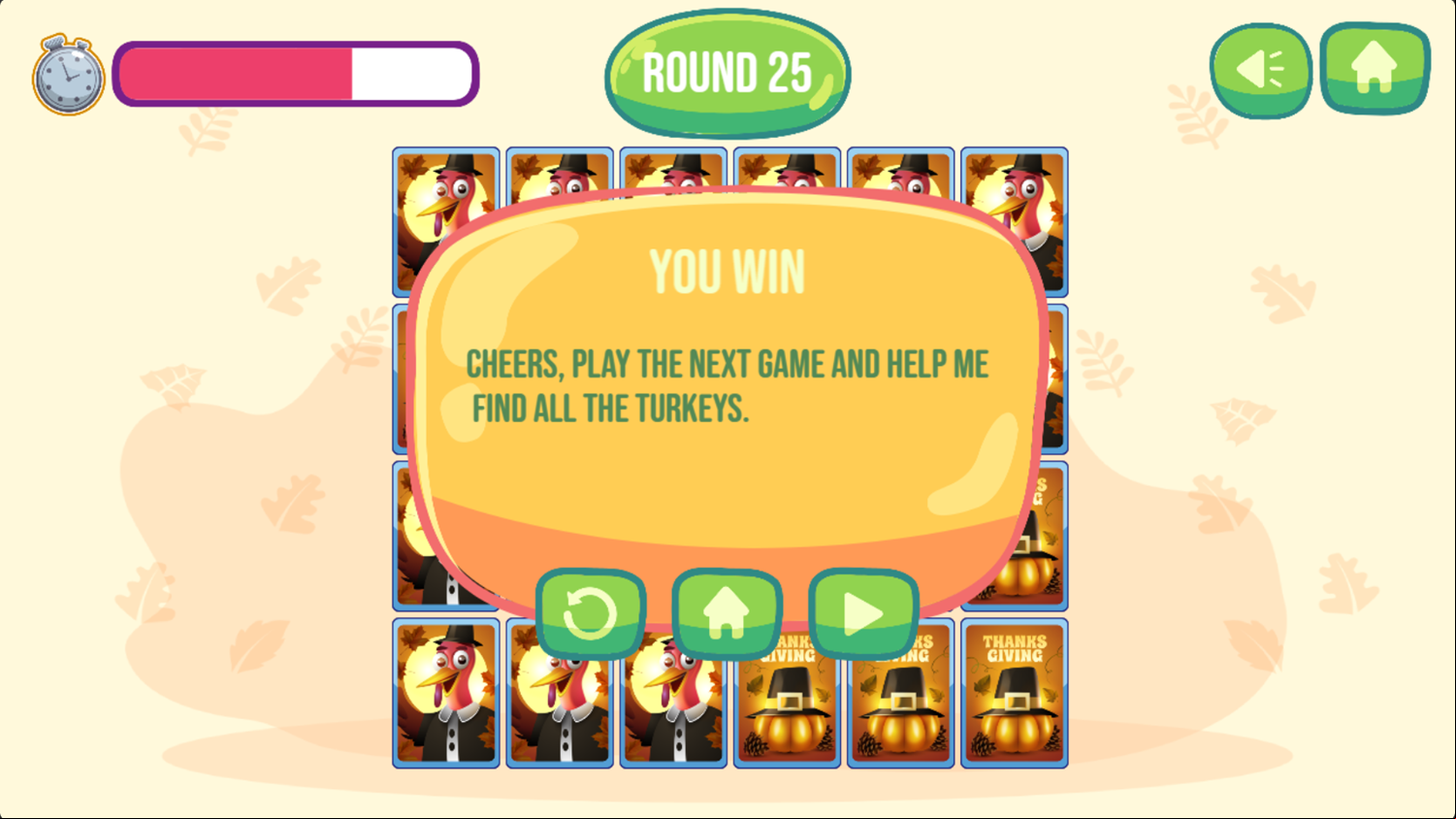 Memory The Turkey Game Complete Screenshot.