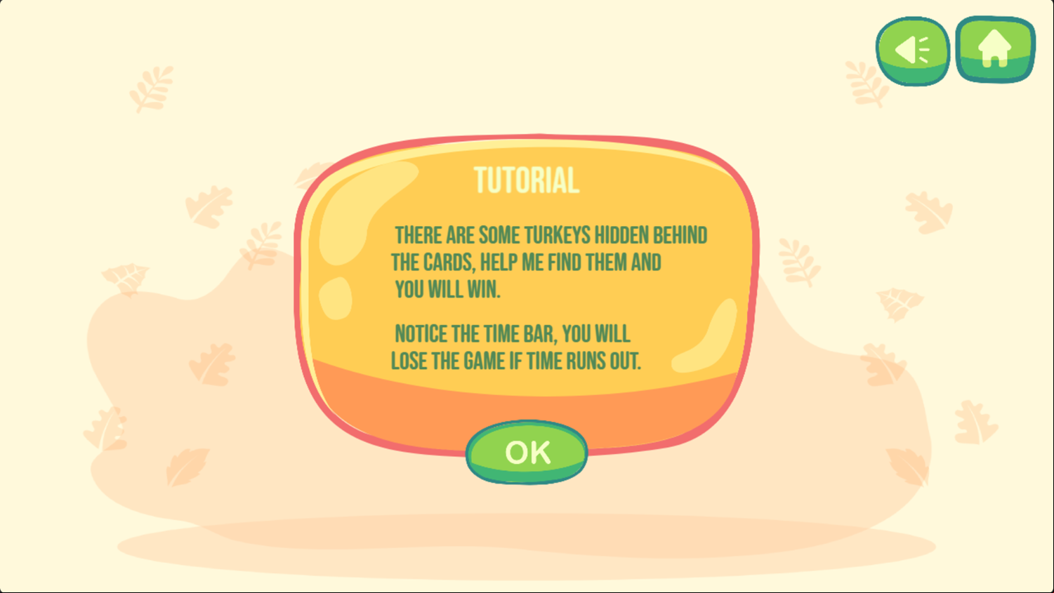 Memory The Turkey Game Tutorial Screenshot.