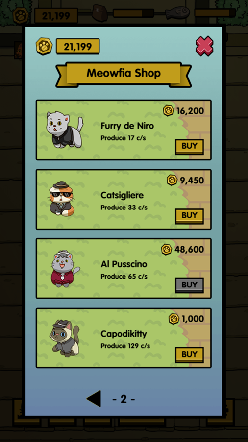 Meowfia Evolution Game Shop Screen Screenshot.