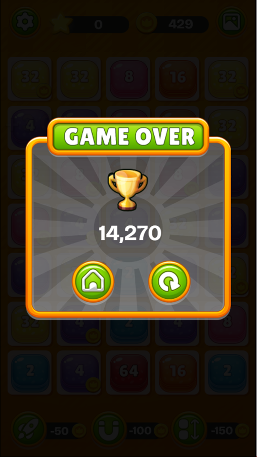 Merge 2048 Cake Game Over Screenshot.