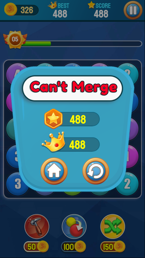 Merge Bubble Number Game Over Screenshot.