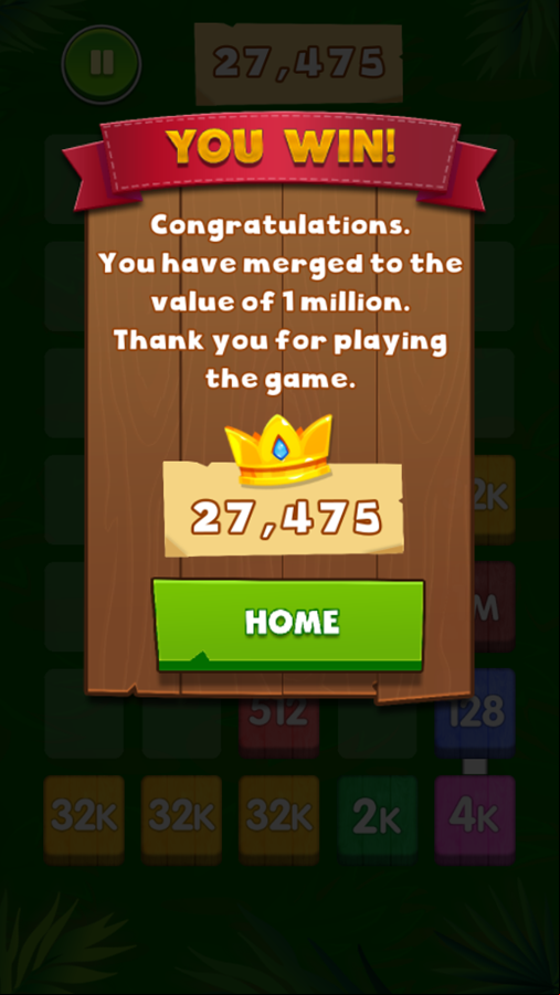 Merge Number Woody Game Won Screenshot.