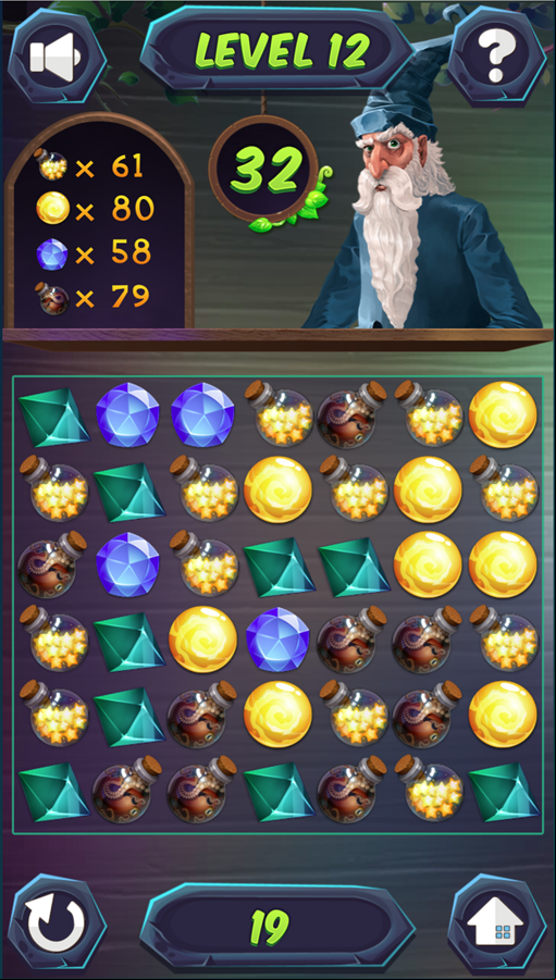 Merlin's Treasure Match 3 Game Final Level Screenshot.
