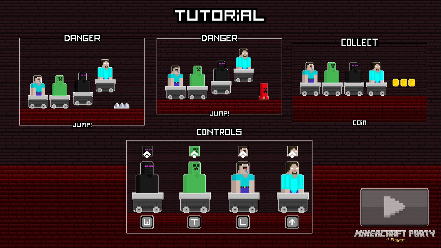 Minercraft Party 4 Player Game Tutorial Screenshot.