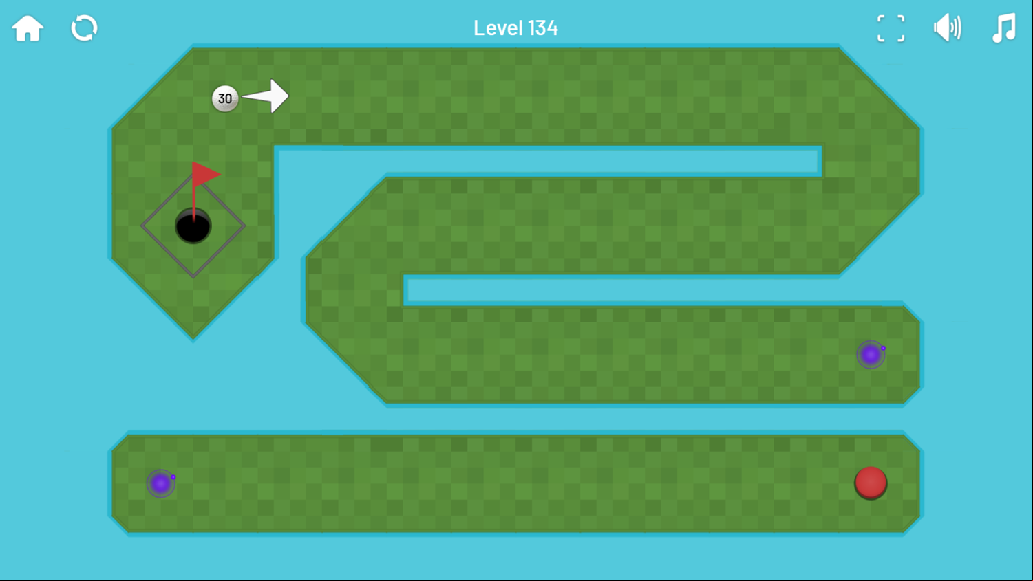 Minigolf Archipelago Game Level With a Long Windy Path Screenshot.
