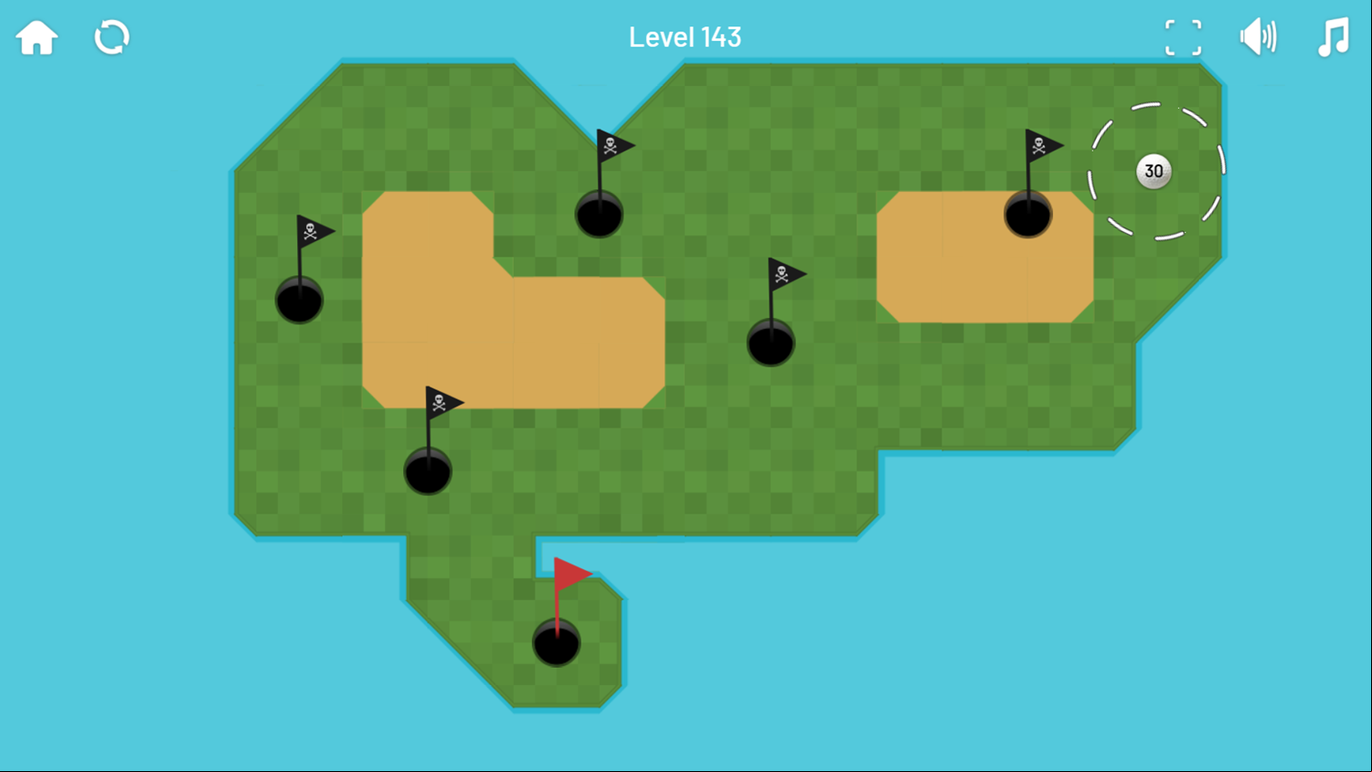 Minigolf Archipelago Game Level With Many Black Flags Screenshot.