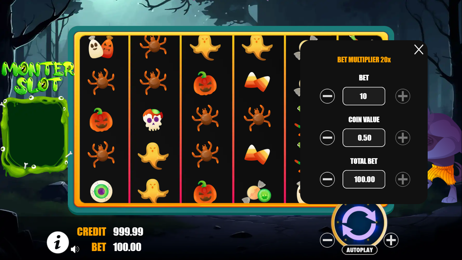 Monster Slot Game Bet Multiplier Screenshot.