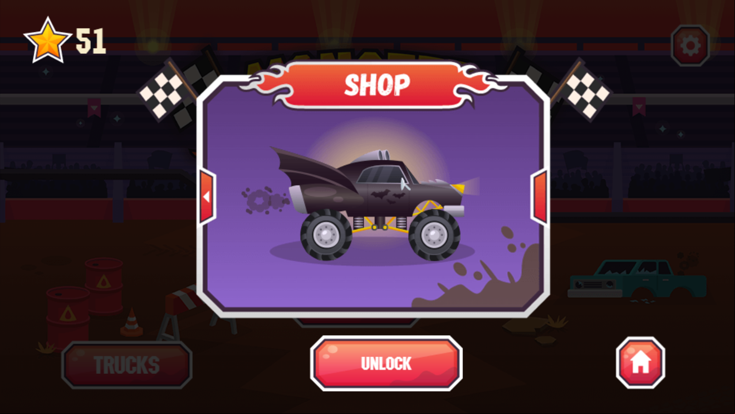 Monster Truck Driving Game Shop Screen Screenshot.