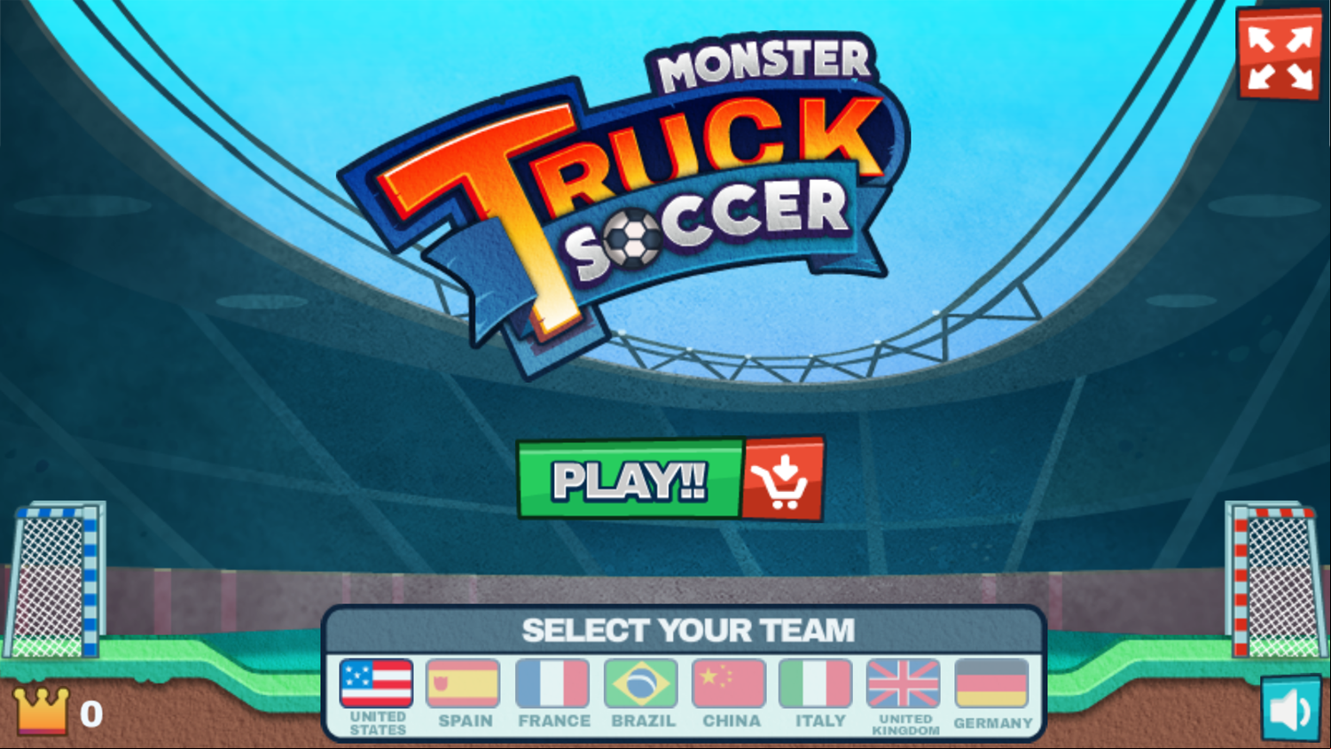 Monster Truck Soccer Game Welcome Screen Screenshot.