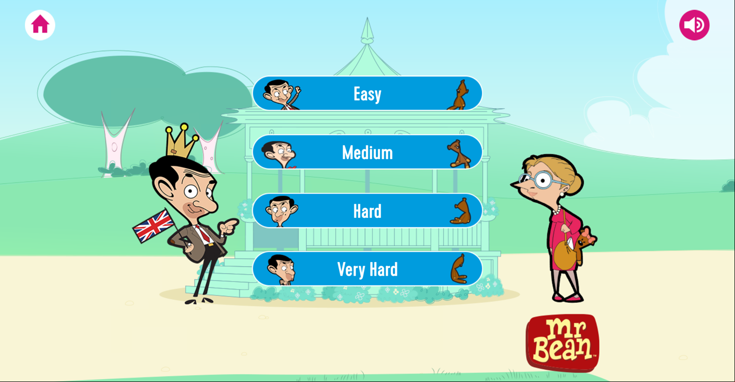 Mr. Bean Matching Pairs Memory Cards Difficulty Select Screenshot.