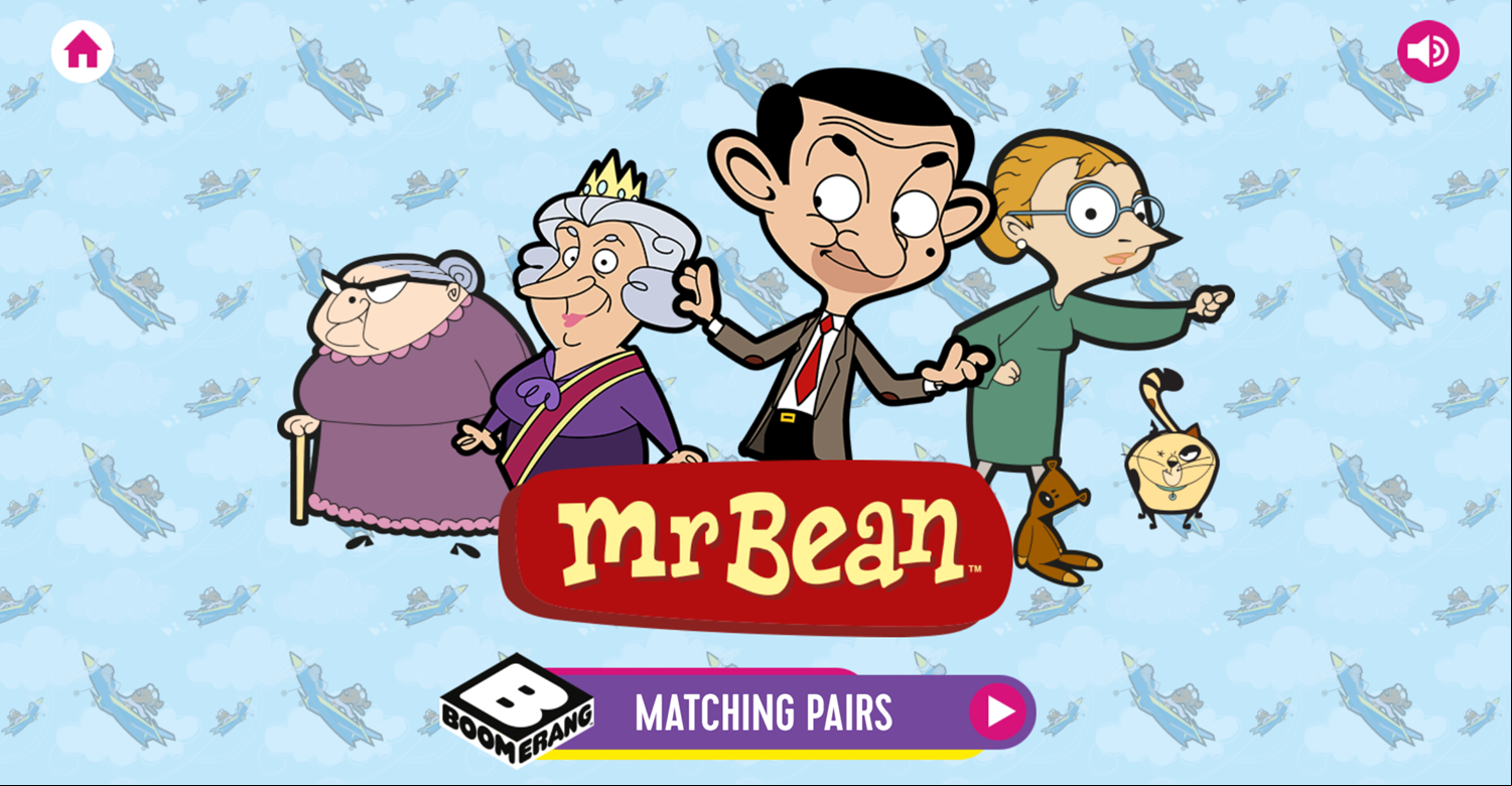 Mr. Bean Matching Pairs Memory Cards Welcome Screen Screenshot.