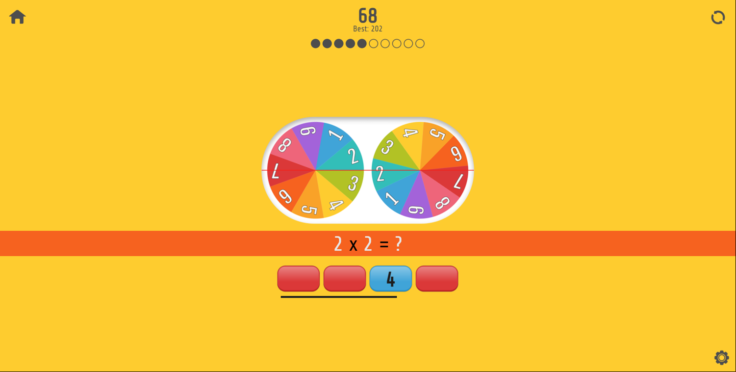 Multiplication Roulette Wrong Answers Screenshot.
