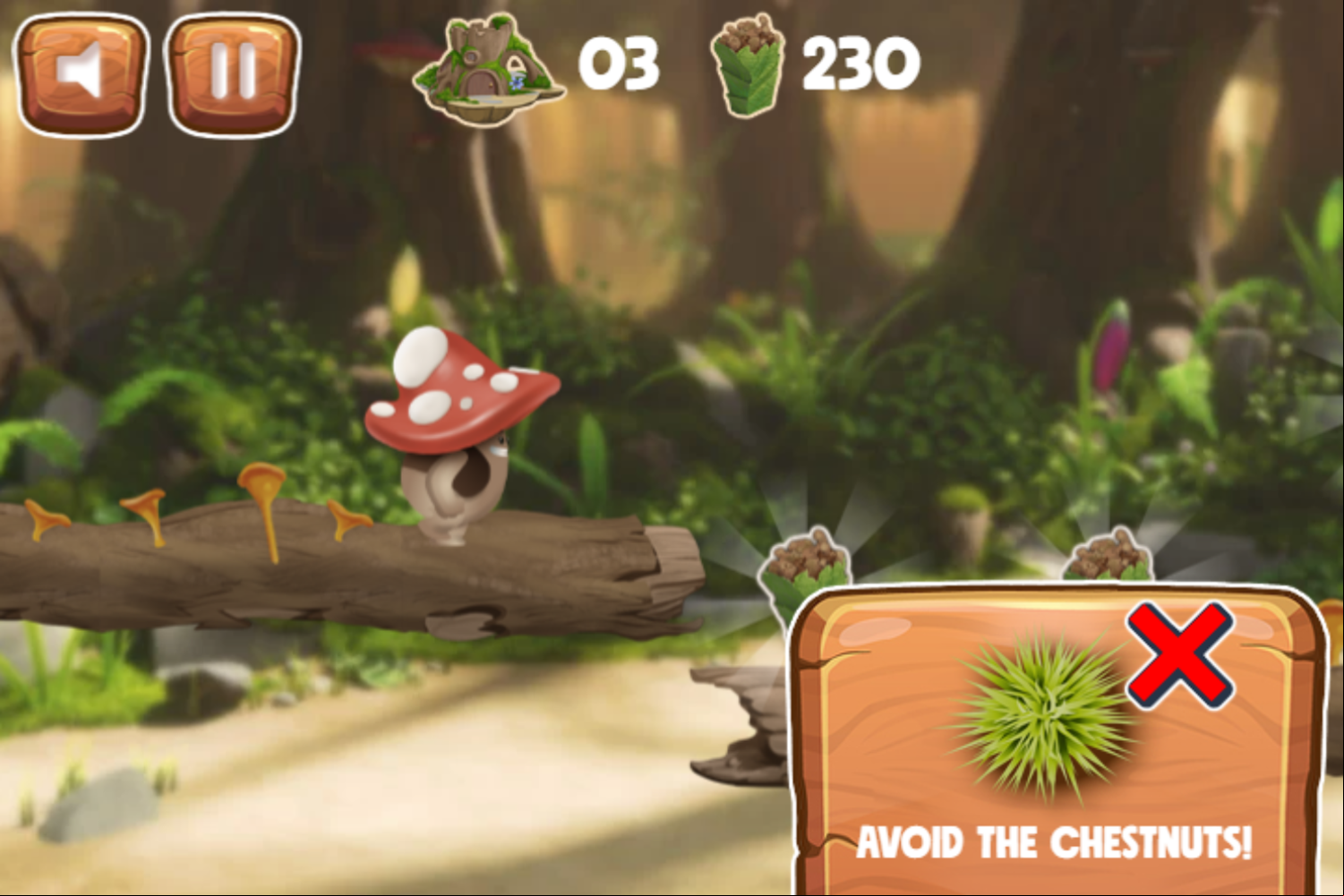 Mush Mush and the Mushables Forest Rush Game Avoid Chestnuts Screenshot.