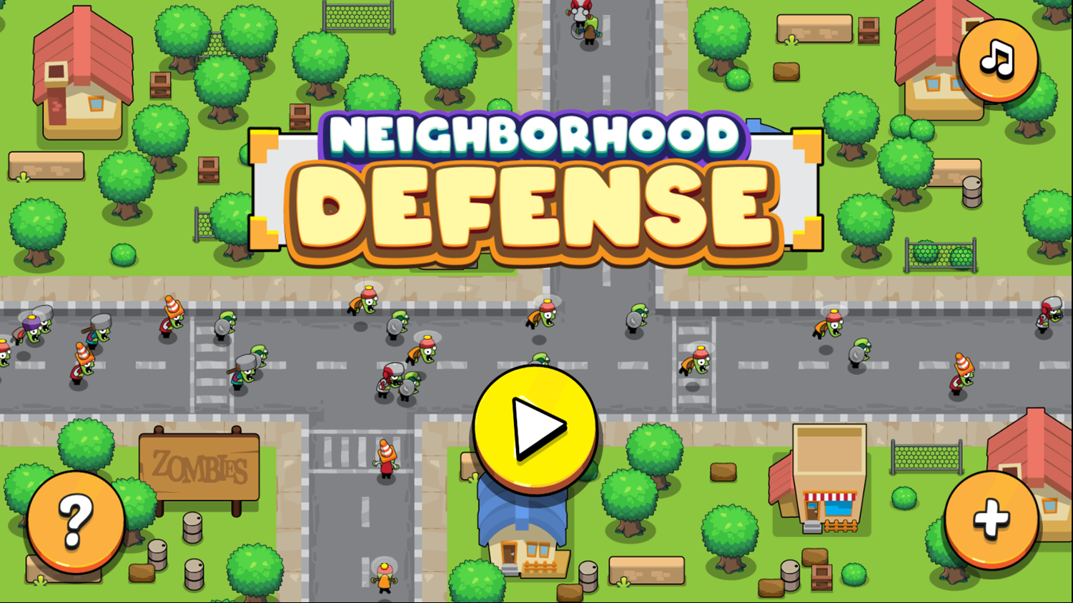 Neighborhood Defense Game Welcome Screen Screenshot.