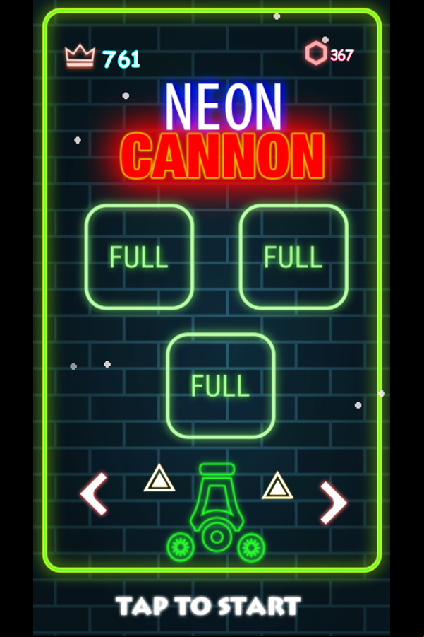 Neon Cannon Full Upgrades Screen Screenshot.