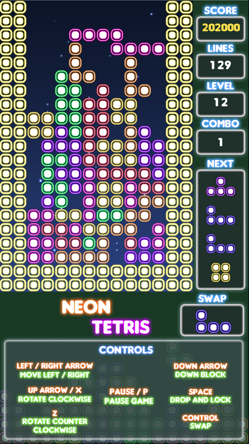 Neon Tetris Game Dying Screenshot.