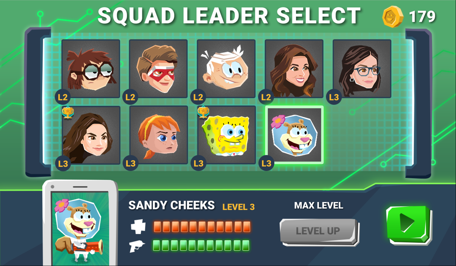 Nick Blaster Squad Game Character Select Upgraded Screenshot.