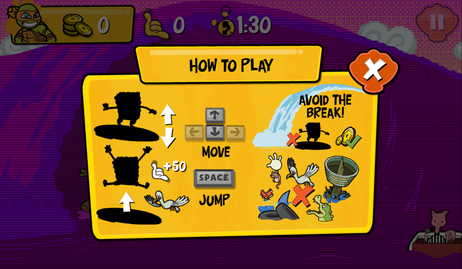 Nick Surfs Up How To Play Screenshot.