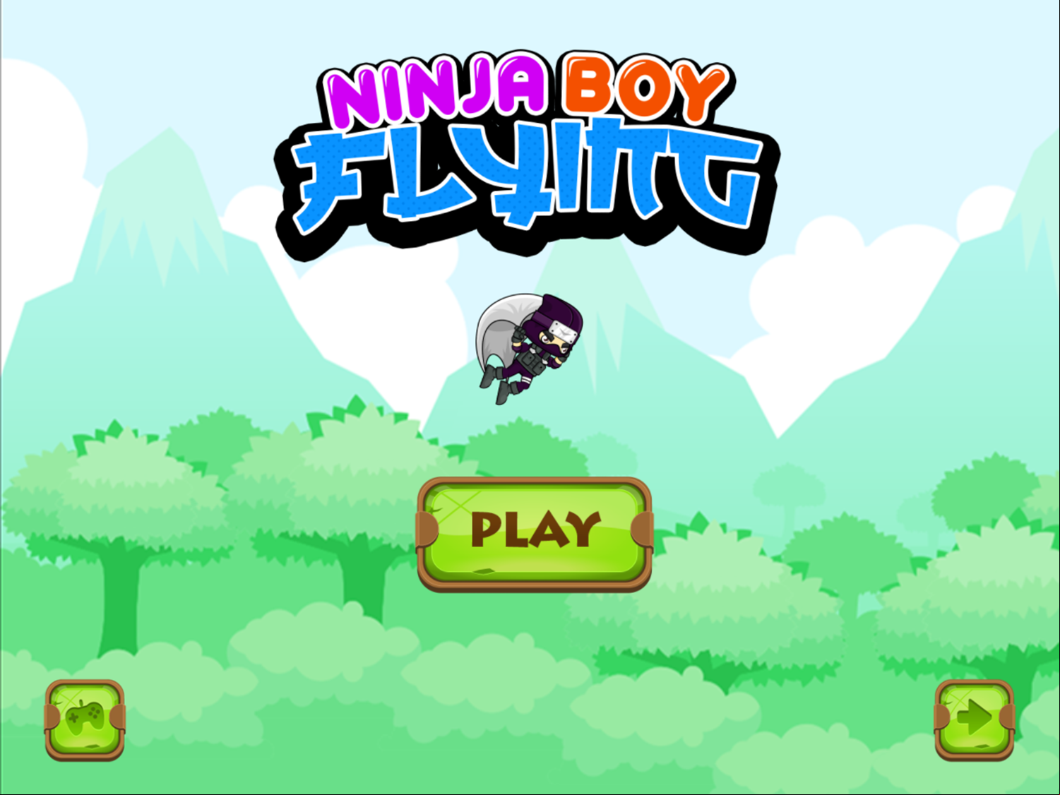 Ninja Boy Flying Game Welcome Screen Screenshot.