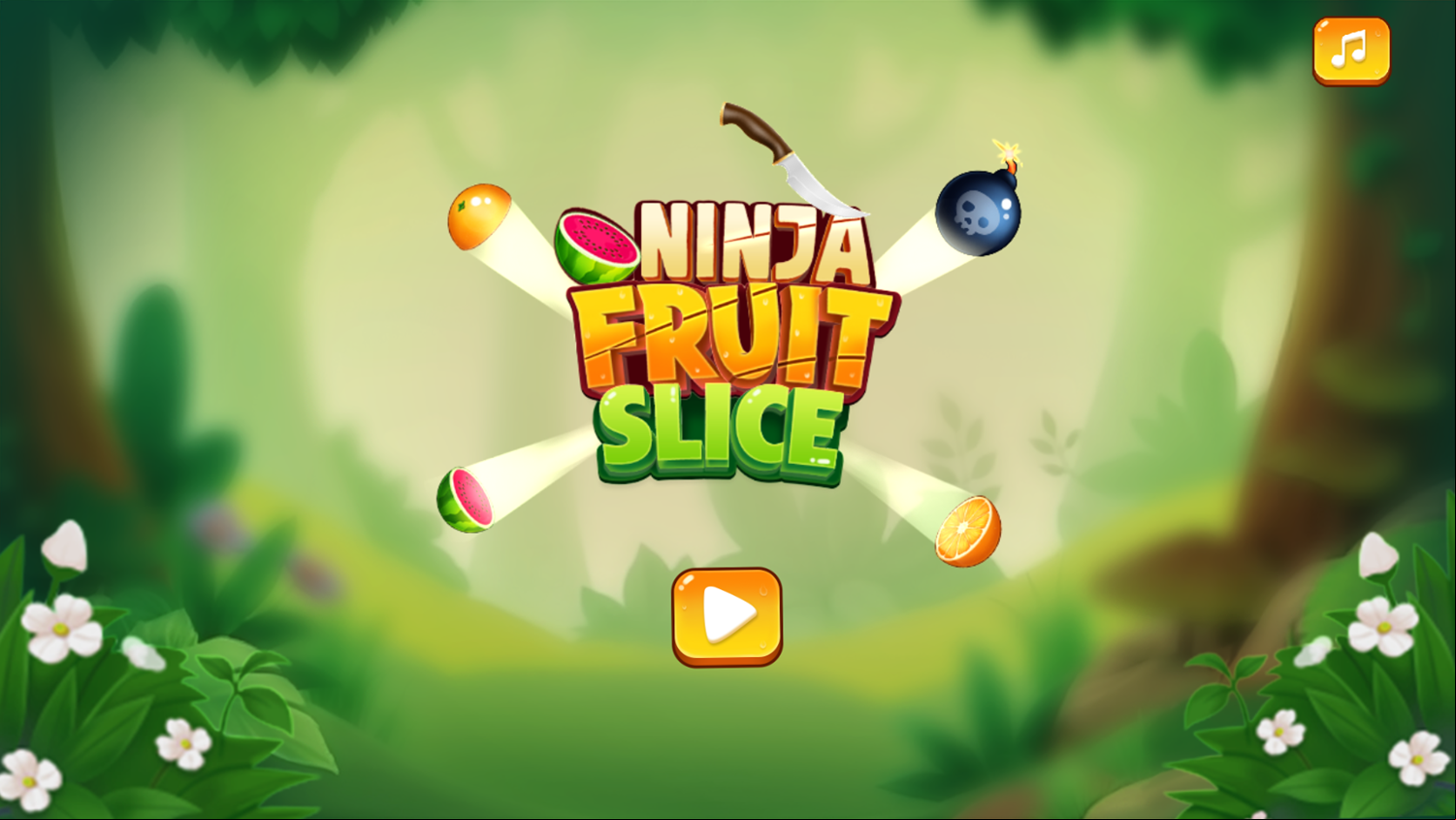 Ninja Fruit Slice Game Welcome Screen Screenshot.