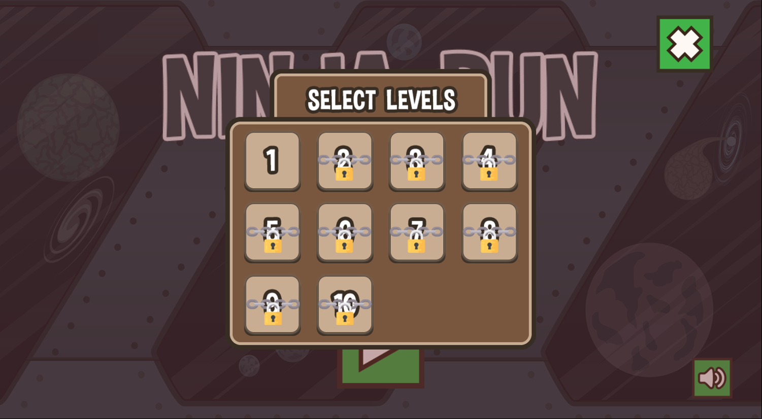 Ninja Run Game Select Level Welcome Screen Screenshot.